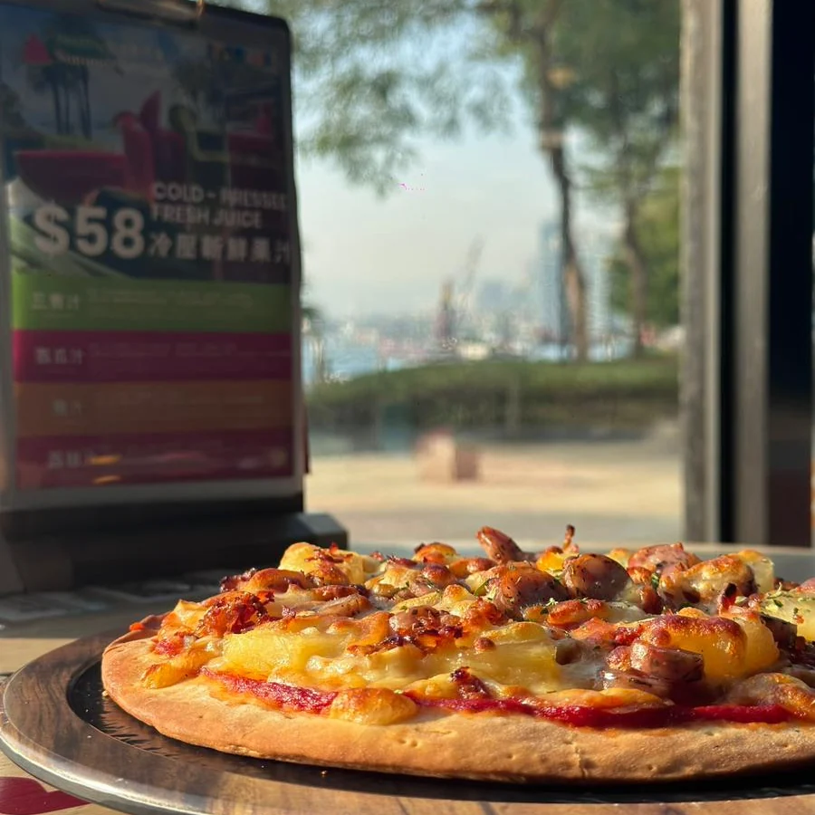 A pizza photographed at SSP Café